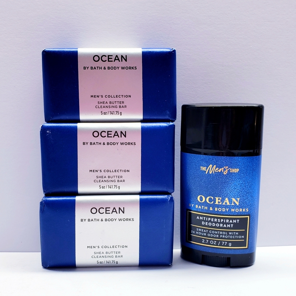 Bath & Body Works OCEAN Cleansing Bar Soap and Antiperspirant deodorant (4 pcs)